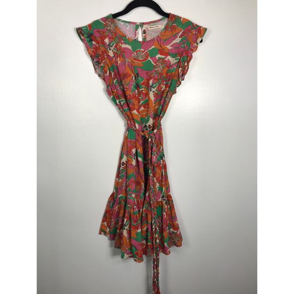 Marine Layer Laney Mini Dress In Vintage Floral Print Linen Women's Braided Belt - Picture 2 of 14